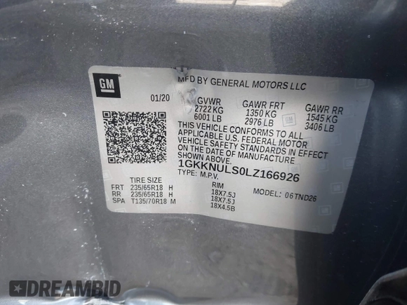 2020 GMC Acadia SLT with VIN 1GKKNULS0LZ166926, listed as a IAAI auction lot 41743915 with 31,081 mi miles and . Bid and sale history available at DreamBid. Image 9.