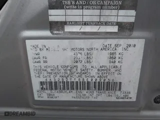 2011 Mitsubishi Galant FE with VIN 4A32B2FF8BE009056, listed as a IAAI auction lot 42047091 with 160,535 mi miles. Bid and sale history available at carsss.com. Image 9.