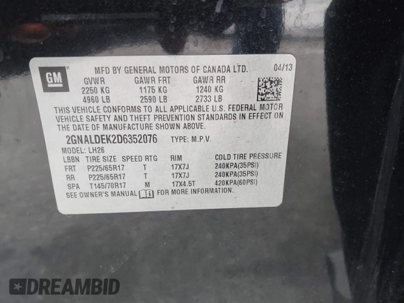 2013 Chevrolet Equinox LT with VIN 2GNALDEK2D6352076, listed as a IAAI auction lot 42033593 with 150,123 mi miles. Bid and sale history available at carsss.com. Image 9.