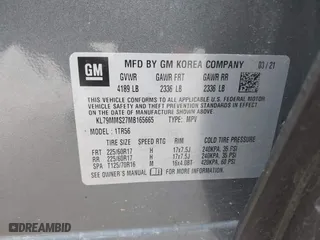 2021 Chevrolet TrailBlazer LS with VIN KL79MMS27MB165665, listed as a IAAI auction lot 41556865 with 53,883 mi miles. Bid and sale history available at carsss.com. Image 9.