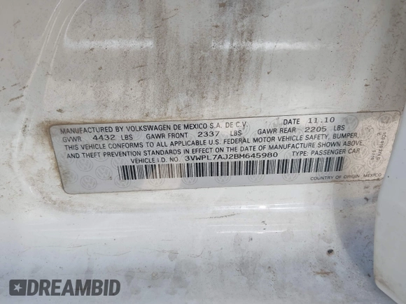 2011 Volkswagen Jetta TDI with VIN 3VWPL7AJ2BM645980, listed as a IAAI auction lot 42324480 with 70,757 mi miles and . Bid and sale history available at DreamBid. Image 9.
