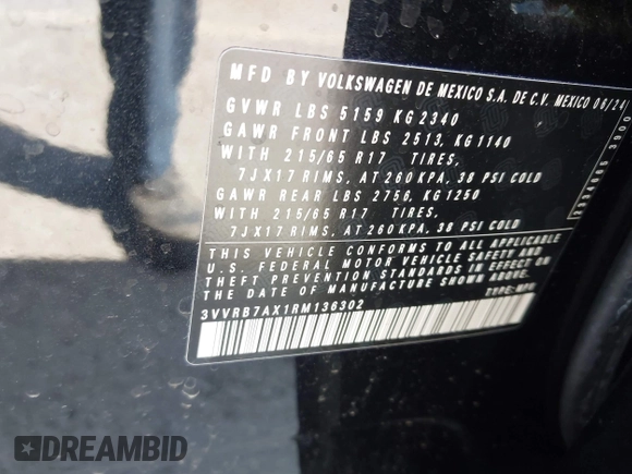 2024 Volkswagen Tiguan S z VIN 3VVRB7AX1RM136302, wystawiony jako IAAI lot #41966586 z przebiegiem 5455 mil mil oraz . Historia ofert i sprzedaży dostępna na DreamBid. Obrazek 9.