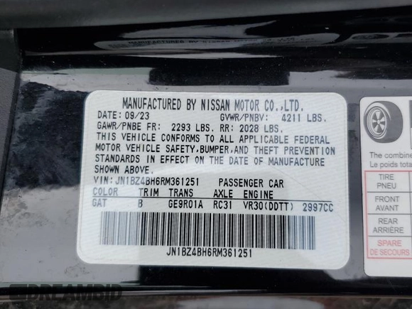 2024 Nissan Z Performance z VIN JN1BZ4BH6RM361251, wystawiony jako Copart lot #54354075 z przebiegiem 21 289 mil mil oraz Szkoda całkowita • Salvage title. Historia ofert i sprzedaży dostępna na DreamBid. Obrazek 13.