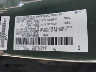 2023 Toyota Tundra Limited with VIN 5TFJA5DBXPX081603, listed as a IAAI auction lot 41293156 with 15,155 mi miles and . Bid and sale history available at DreamBid. Image 9.