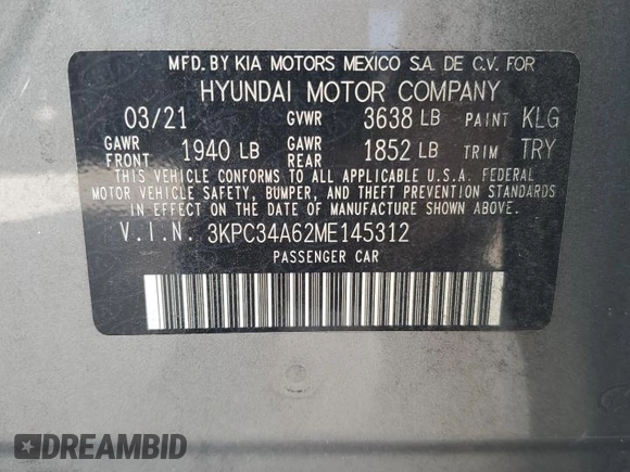 2021 Hyundai Accent Limited with VIN 3KPC34A62ME145312, listed as a Copart auction lot 78124764 with 49,399 mi miles and Salvage Title. Bid and sale history available at carsss.com. Image 13.