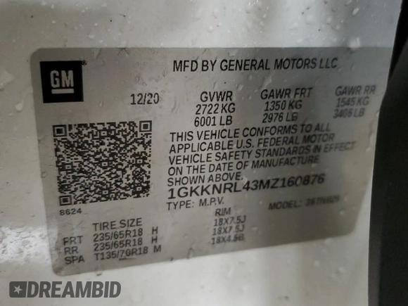 2021 GMC Acadia SLE with VIN 1GKKNRL43MZ160876, listed as a Copart auction lot 88781795 with 32,915 mi miles and Salvage Title. Bid and sale history available at carsss.com. Image 13.