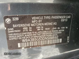2013 BMW 3 Series 328i xDrive with VIN WBA3B5G53DNS00592, listed as a Copart auction lot 41590265 with 125,524 mi miles and Salvage Title. Bid and sale history available at carsss.com. Image 13.