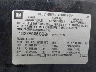 2009 Chevrolet Silverado 1500 LT with VIN 1GCEK29069Z138696, listed as a IAAI auction lot 42034503 with 258,850 mi miles and . Bid and sale history available at DreamBid. Image 9.