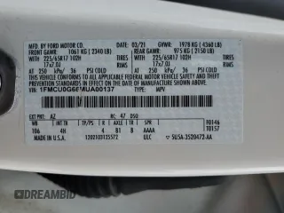 2021 Ford Escape SE with VIN 1FMCU0G66MUA00137, listed as a Copart auction lot 56132815 with 34,724 mi miles and Salvage title. Bid and sale history available at DreamBid. Image 13.