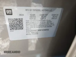 2024 Chevrolet Malibu LT with VIN 1G1ZD5ST8RF234051, listed as a IAAI auction lot 41312949 with 5,581 mi miles and . Bid and sale history available at DreamBid. Image 9.
