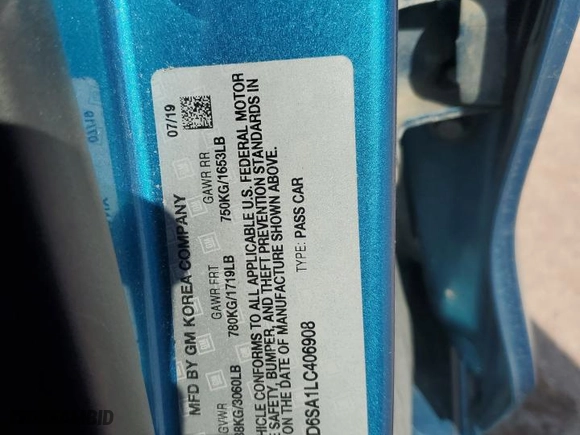 2020 Chevrolet Spark LT with VIN KL8CD6SA1LC406908, listed as a Copart auction lot 48682695 with 87,058 mi miles and Salvage Title. Bid and sale history available at carsss.com. Image 14.