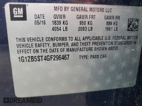 2016 Chevrolet Malibu LS with VIN 1G1ZB5ST4GF296467, listed as a Copart auction lot 55702855 with 130,927 mi miles and Salvage title. Bid and sale history available at DreamBid. Image 12.