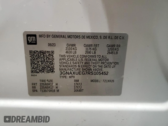 2024 Chevrolet Equinox LT with VIN 3GNAXUEG7RS105452, listed as a Copart auction lot 43388575 with 32,042 mi miles and Non Repairable. Bid and sale history available at carsss.com. Image 13.