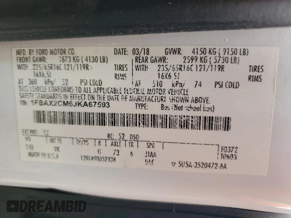 2018 Ford Transit Passenger XL z VIN 1FBAX2CM6JKA67593, wystawiony jako Copart lot #46419645 z przebiegiem 27 491 mil mil oraz Szkody całkowita. Historia ofert i sprzedaży dostępna na DreamBid. Obrazek 15.