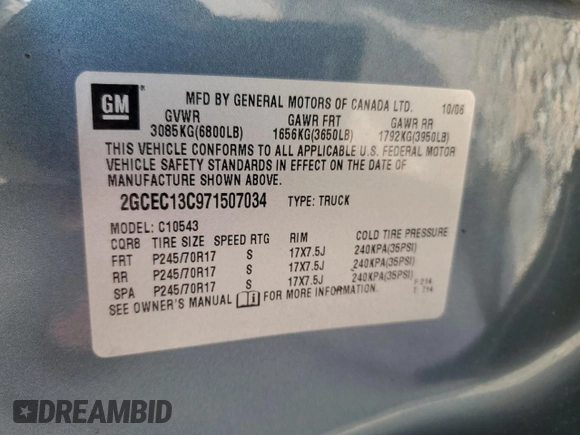 2007 Chevrolet Silverado 1500 Work Truck with VIN 2GCEC13C971507034, listed as a Copart auction lot 53682795 with 208,043 mi miles and Salvage Title. Bid and sale history available at DreamBid. Image 12.
