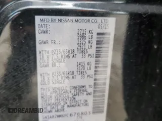 2015 Nissan Pathfinder SL with VIN 5N1AR2MMXFC676803, listed as a Copart auction lot 56932855 with 181,459 mi miles and Salvage title. Bid and sale history available at DreamBid. Image 13.