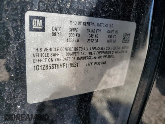2017 Chevrolet Malibu LS with VIN 1G1ZB5ST8HF118921, listed as a Copart auction lot 46858255 with 101,790 mi miles and Salvage Title. Bid and sale history available at DreamBid. Image 12.