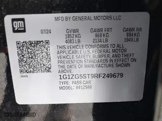 2024 Chevrolet Malibu RS with VIN 1G1ZG5ST9RF249679, listed as a IAAI auction lot 40890825 with 4,375 mi miles. Bid and sale history available at carsss.com. Image 9.