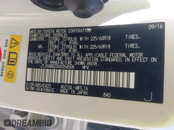 2017 Lexus NX with VIN JTJYARBZ0H2054508, listed as a IAAI auction lot 42036923 with 84,098 mi miles. Bid and sale history available at carsss.com. Image 9.