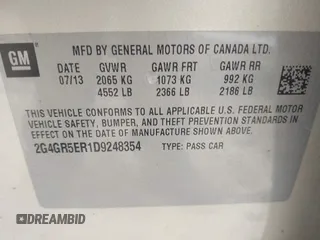 2013 Buick Regal с VIN 2G4GR5ER1D9248354, выставлен на аукционе IAAI как лот 42179834 с пробегом 81 340 миль миль и . История ставок и продаж доступна на DreamBid. Изображение 9.