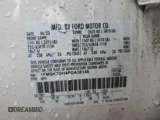 2023 Ford Explorer XLT with VIN 1FMSK7DH4PGA38145, listed as a Copart auction lot 44992815 with 44,351 mi miles and Salvage Title. Bid and sale history available at carsss.com. Image 14.