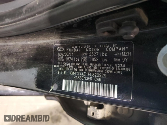 2015 Hyundai Accent GLS with VIN KMHCT4AE1FU820929, listed as a Copart auction lot 59723093 with 163,001 mi miles. Bid and sale history available at carsss.com. Image 13.