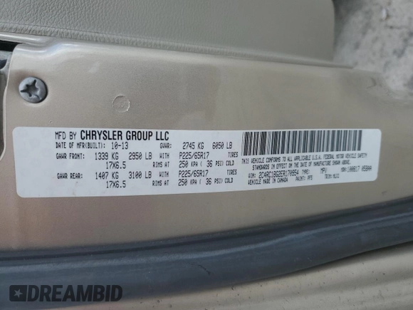 2014 Chrysler Town & Country Touring with VIN 2C4RC1BG2ER170954, listed as a Copart auction lot 55955905 with 190,192 mi miles and Clean Title. Bid and sale history available at DreamBid. Image 13.