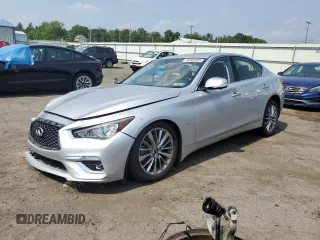 2019 Infiniti Q50 Luxe z VIN JN1EV7AR4KM591929, wystawiony jako Copart lot #60964605 z przebiegiem 21 647 mil mil oraz Szkoda całkowita • Salvage title. Historia ofert i sprzedaży dostępna na DreamBid. Obrazek 1.