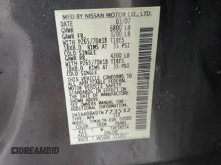 2007 Nissan Armada SE z VIN 5N1AA08A97N723532, wystawiony jako Copart lot #45090625 z przebiegiem 200 281 mil mil oraz Szkoda całkowita • Salvage title. Historia ofert i sprzedaży dostępna na DreamBid. Obrazek 14.