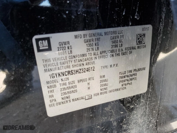 2017 Cadillac XT5 Premium Luxury FWD with VIN 1GYKNCRS3HZ324612, listed as a Copart auction lot 48971745 with NaN miles and Salvage Title. Bid and sale history available at carsss.com. Image 16.