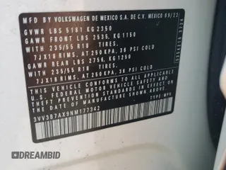 2022 Volkswagen Tiguan SE z VIN 3VV3B7AX9NM177342, wystawiony jako Copart lot #62264715 z przebiegiem 35 413 mil mil oraz Szkoda całkowita • Salvage title. Historia ofert i sprzedaży dostępna na DreamBid. Obrazek 13.