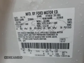 2010 Ford Escape Limited with VIN 1FMCU0E74AKC89196, listed as a Copart auction lot 50990585 with 144,830 mi miles and Salvage title. Bid and sale history available at DreamBid. Image 14.