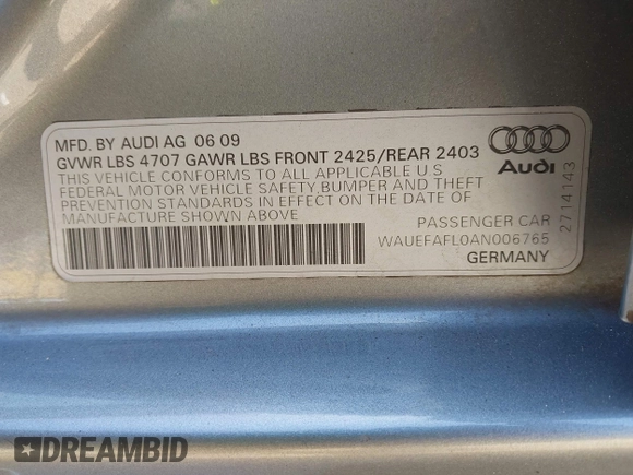2010 Audi A4 Premium Plus z VIN WAUEFAFL0AN006765, wystawiony jako IAAI lot #42273129 z przebiegiem 136 960 mil mil oraz . Historia ofert i sprzedaży dostępna na DreamBid. Obrazek 9.