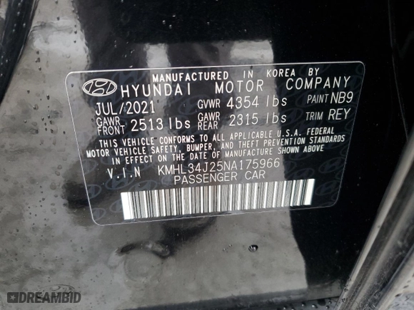 2022 Hyundai Sonata Limited with VIN KMHL34J25NA175966, listed as a Copart auction lot 44896965 with 29,111 mi miles and Salvage Title. Bid and sale history available at carsss.com. Image 12.