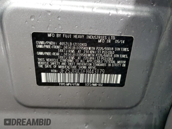 2015 Subaru Forester XT Touring z VIN JF2SJGUC0FH443179, wystawiony jako Copart lot #60442155 z przebiegiem 79 895 mil mil oraz Szkoda całkowita • Salvage title. Historia ofert i sprzedaży dostępna na DreamBid. Obrazek 14.