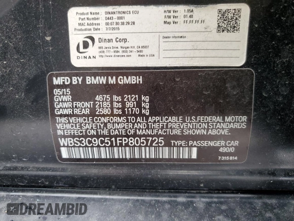 2015 BMW M3 with VIN WBS3C9C51FP805725, listed as a Copart auction lot 73618122 with 77,864 mi miles. Bid and sale history available at carsss.com. Image 12.