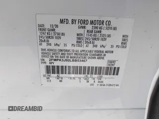2020 Ford Edge SEL z VIN 2FMPK3J92LBB53467, wystawiony jako IAAI lot #41241115 z przebiegiem 58 183 mil mil oraz . Historia ofert i sprzedaży dostępna na DreamBid. Obrazek 9.