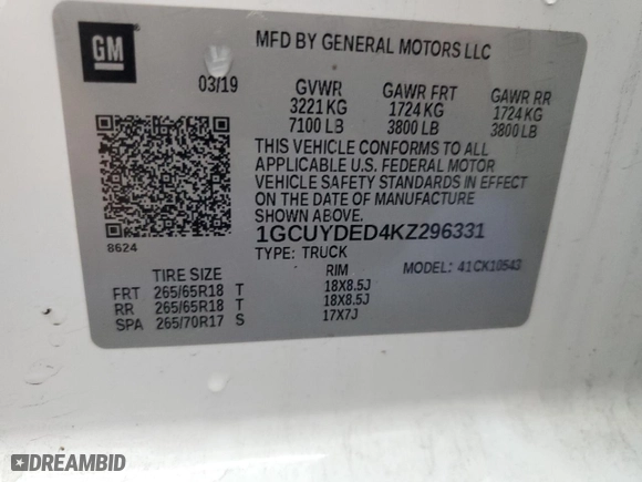 2019 Chevrolet Silverado 1500 LT with VIN 1GCUYDED4KZ296331, listed as a Copart auction lot 49097765 with 106,917 mi miles and Clean Title. Bid and sale history available at carsss.com. Image 12.
