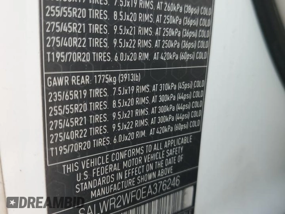 2014 Land Rover Range Rover Sport HSE with VIN SALWR2WF0EA376246, listed as a Copart auction lot 48379165 with 92,159 mi miles and Salvage Title. Bid and sale history available at carsss.com. Image 14.