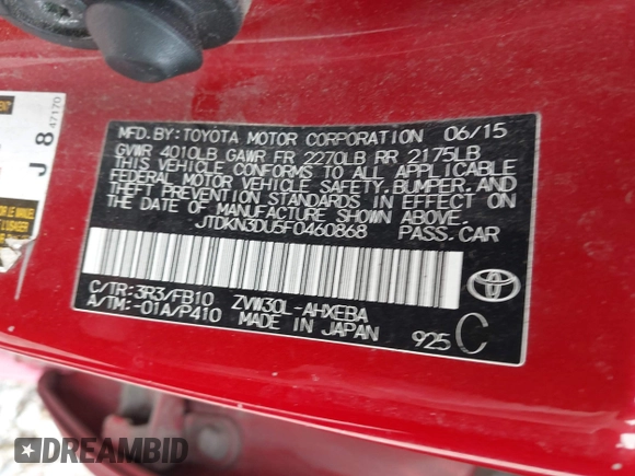 2015 Toyota Prius Four z VIN JTDKN3DU5F0460868, wystawiony jako IAAI lot #42182030 z przebiegiem 238 681 mil mil oraz . Historia ofert i sprzedaży dostępna na DreamBid. Obrazek 9.