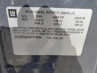 2008 Pontiac Grand Prix z VIN 2G2WP552281113384, wystawiony jako IAAI lot #41989008 z przebiegiem 242 354 mil mil oraz . Historia ofert i sprzedaży dostępna na DreamBid. Obrazek 9.