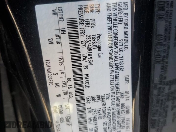 2014 Ford Focus Titanium with VIN 1FADP3N27EL251229, listed as a Copart auction lot 62201195 with 75,534 mi miles and Salvage title. Bid and sale history available at DreamBid. Image 12.