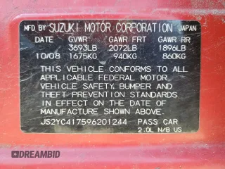 2009 Suzuki SX4 Touring Pkg 2 with VIN JS2YC417596201244, listed as a Copart auction lot 46684265 with 146,543 mi miles and Salvage Title. Bid and sale history available at carsss.com. Image 13.