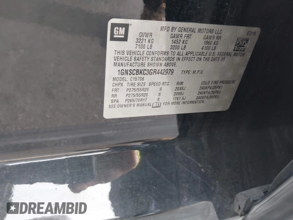 2016 Chevrolet Tahoe LT z VIN 1GNSCBKC3GR442979, wystawiony jako IAAI lot #42595569 z przebiegiem 171 769 mil mil oraz . Historia ofert i sprzedaży dostępna na DreamBid. Obrazek 9.