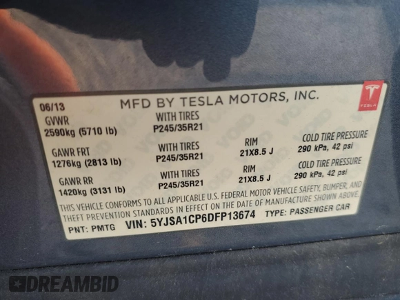 2013 Tesla Model S Performance z VIN 5YJSA1CP6DFP13674, wystawiony jako Copart lot #53043085 z przebiegiem 174 167 mil mil oraz Szkoda całkowita • Salvage title. Historia ofert i sprzedaży dostępna na DreamBid. Obrazek 12.