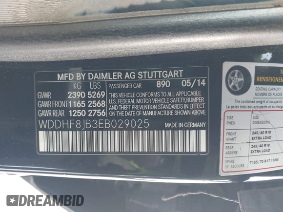 2014 Mercedes-Benz E 350 Luxury with VIN WDDHF8JB3EB029025, listed as a IAAI auction lot 41402573 with Not provided miles and . Bid and sale history available at DreamBid. Image 9.
