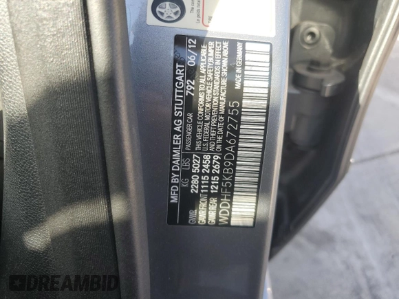 2013 Mercedes-Benz E 350 Luxury with VIN WDDHF5KB9DA672755, listed as a Copart auction lot 59916805 with 117,688 mi miles and Clean title. Bid and sale history available at DreamBid. Image 12.