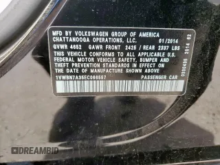 2014 Volkswagen Passat SE z VIN 1VWBN7A35EC066557, wystawiony jako Copart lot #57065545 z przebiegiem 112 154 mil mil oraz Szkoda całkowita • Salvage title. Historia ofert i sprzedaży dostępna na DreamBid. Obrazek 12.