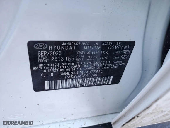 2023 Hyundai Sonata Hybrid SEL with VIN KMHL34JJ4PA078414, listed as a Copart auction lot 41923745 with 5,319 mi miles and Salvage Title. Bid and sale history available at carsss.com. Image 12.