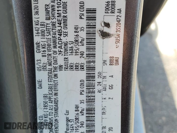 2014 Ford Fiesta SE z VIN 3FADP4BJ4EM110277, wystawiony jako Copart lot #56921115 z przebiegiem 126 536 mil mil oraz Szkoda całkowita • Salvage title. Historia ofert i sprzedaży dostępna na DreamBid. Obrazek 12.
